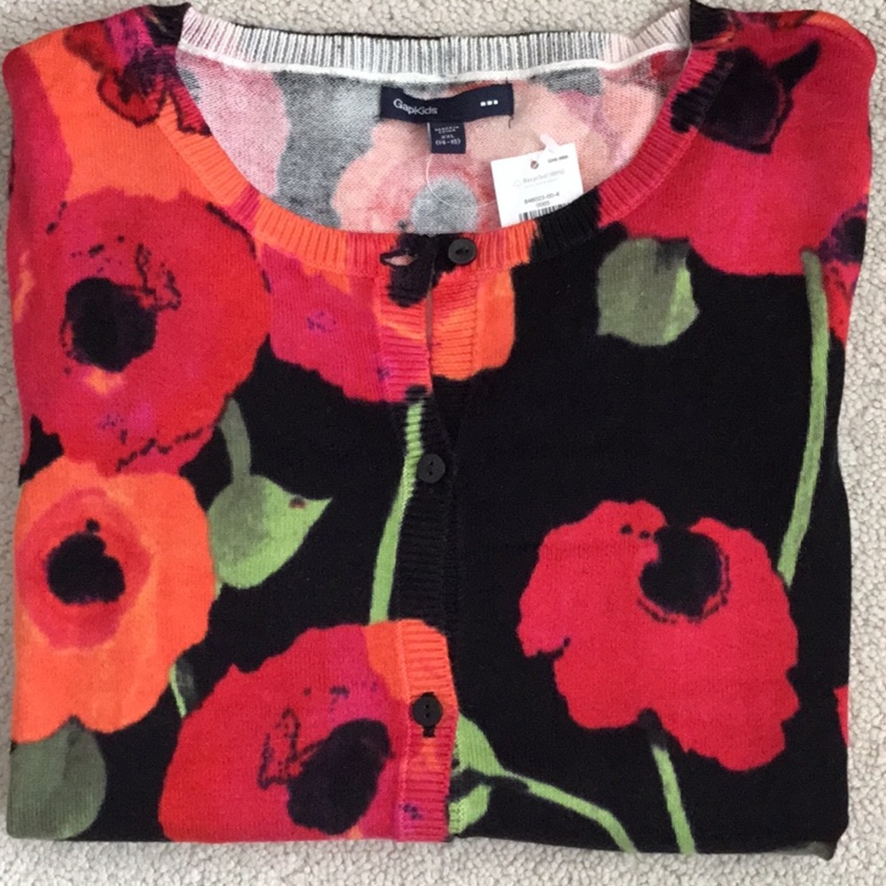 GAP Black and Red Floral Cardigan Sweater